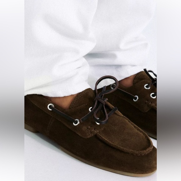 NWT ZARA Brown Suede topsider.Size 39
